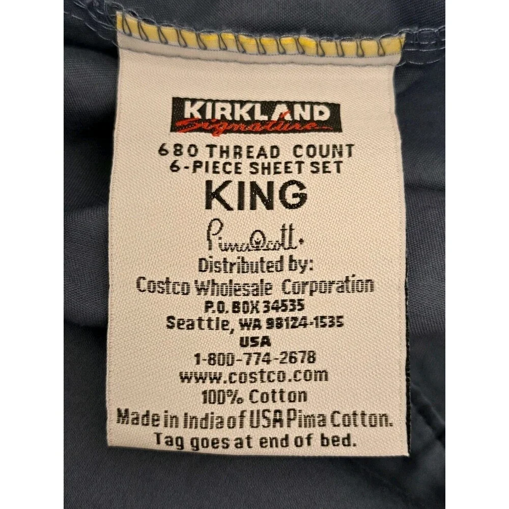 Kirkland King Size Pillowcase Lot of 2 Navy Blue Pima Cotton 680 Thread Count